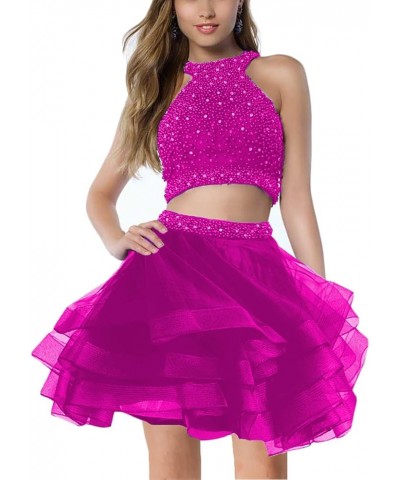 Womens 2 Pieces Beaded Homecoming Prom Dresses Formal Evening GownPM267 Hot Pink-short $41.36 Others