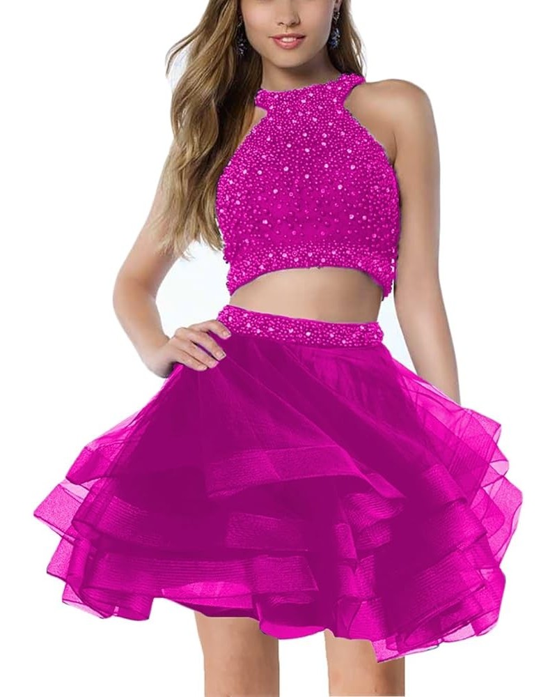 Womens 2 Pieces Beaded Homecoming Prom Dresses Formal Evening GownPM267 Hot Pink-short $41.36 Others