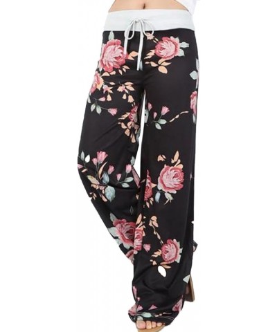 Women's Comfy Stretch Floral Print Drawstring Palazzo Wide Leg Lounge Pant Black 2 $10.99 Sleep & Lounge