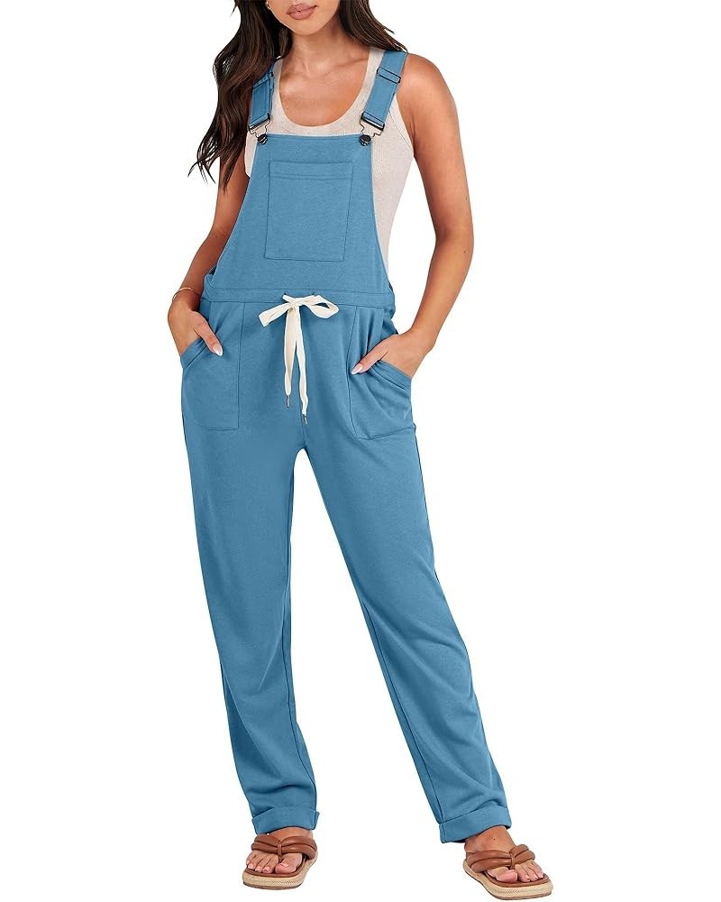 Women's Overalls Jumpsuit Casual Sleeveless Adjustable Tie Straps Drawstring Jumpers Outfits with Pockets Denim Blue $17.22 O...