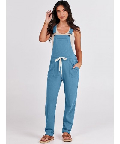 Women's Overalls Jumpsuit Casual Sleeveless Adjustable Tie Straps Drawstring Jumpers Outfits with Pockets Denim Blue $17.22 O...