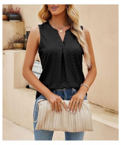 V Neck Sleeveless Tank Top for Women Summer Tunic Shirts with Eyelet Womens Tops Dressy Casual Business Outfits Black $10.56 ...