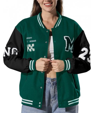 Women's Varsity Jacket Baseball Bomber Jacket Vintage Unisex Streetwear Coats with Patchwork Hipster Utility Tops Green a $20...