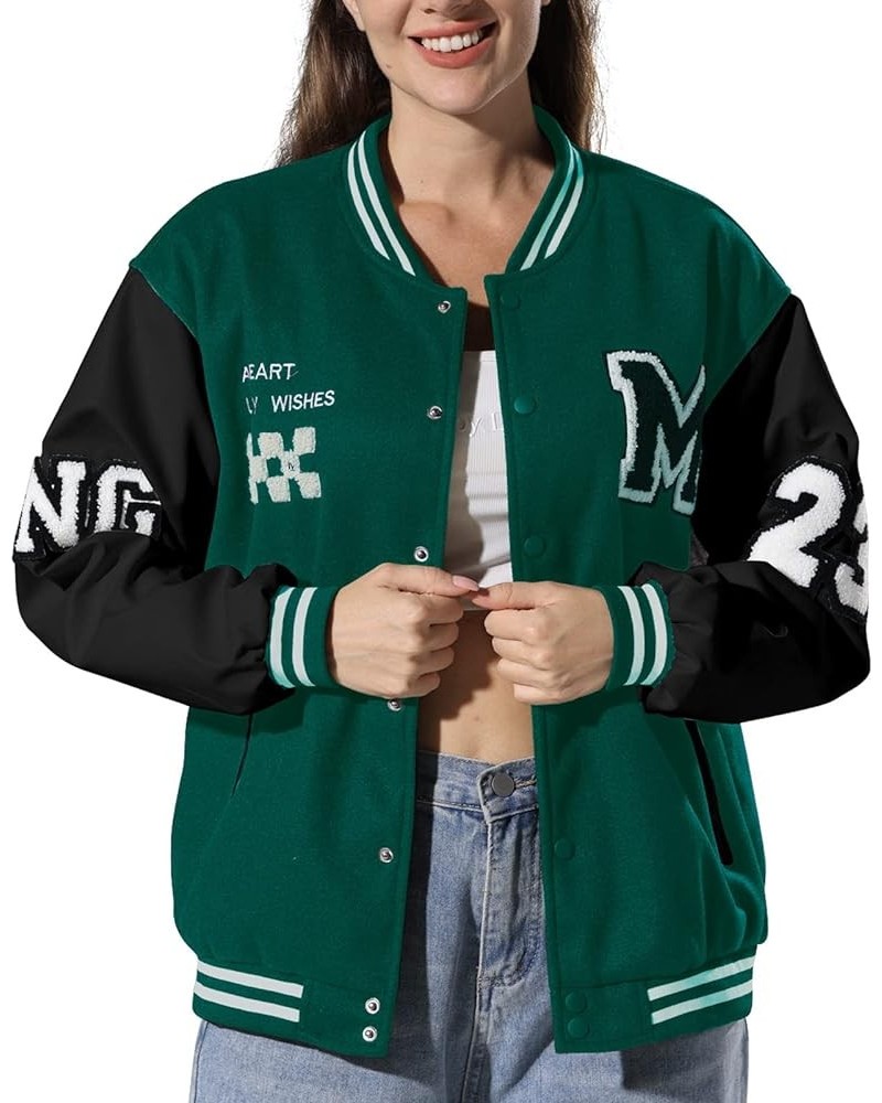 Women's Varsity Jacket Baseball Bomber Jacket Vintage Unisex Streetwear Coats with Patchwork Hipster Utility Tops Green a $20...