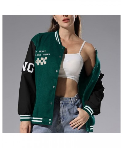 Women's Varsity Jacket Baseball Bomber Jacket Vintage Unisex Streetwear Coats with Patchwork Hipster Utility Tops Green a $20...