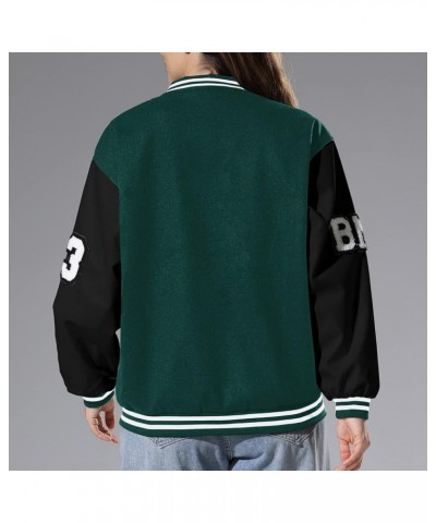 Women's Varsity Jacket Baseball Bomber Jacket Vintage Unisex Streetwear Coats with Patchwork Hipster Utility Tops Green a $20...