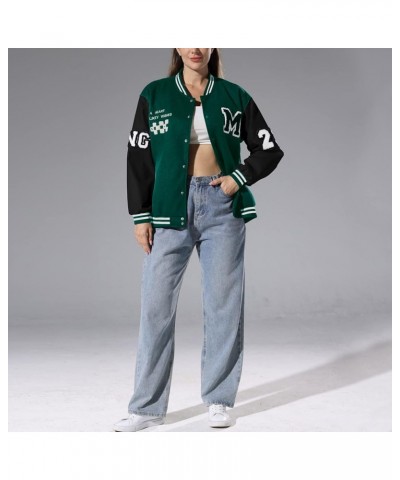 Women's Varsity Jacket Baseball Bomber Jacket Vintage Unisex Streetwear Coats with Patchwork Hipster Utility Tops Green a $20...