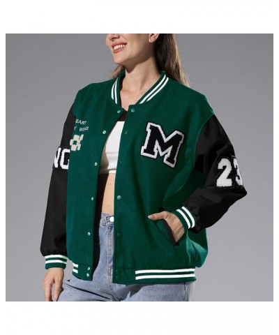 Women's Varsity Jacket Baseball Bomber Jacket Vintage Unisex Streetwear Coats with Patchwork Hipster Utility Tops Green a $20...