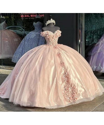 Women's Puffy Tulle Quinceanera Dresses Off The Shoulder Sweet 15 Dresses with Train Sweetheart Lace Ball Gown PF42 Light Blu...