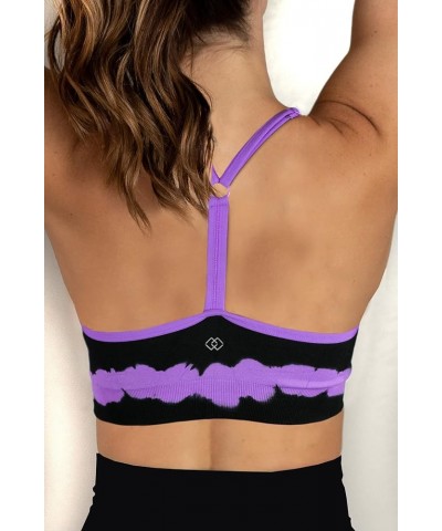 Womens Tie Dye Sports Bra Seamless Removable Pads for Gym Workouts, Yoga, Running, Exercise Black / Purple $8.83 Lingerie