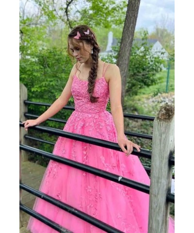 Spaghetti Straps Prom Dresses Long Ball Gown Lace Appliques Backless Tulle A-Line Formal Evening Dress Champagne $42.50 Dresses