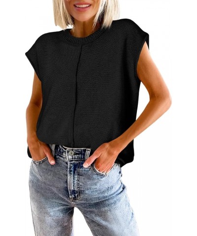 Women's Cap Sleeve Sweater Vest Summer Casual Crewneck Lightweight Knit Pullover Tank Tops Black $19.79 Sweaters