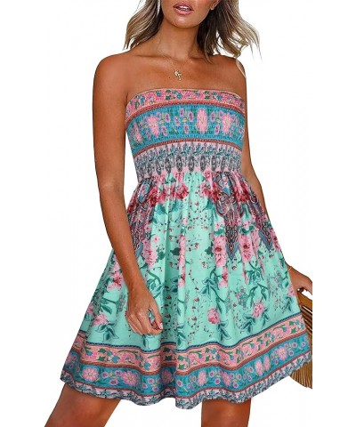 Summer Dresses for Women Beach Cover Ups Strapless Boho Floral Print Sundress Boho Green Pink $13.85 Dresses