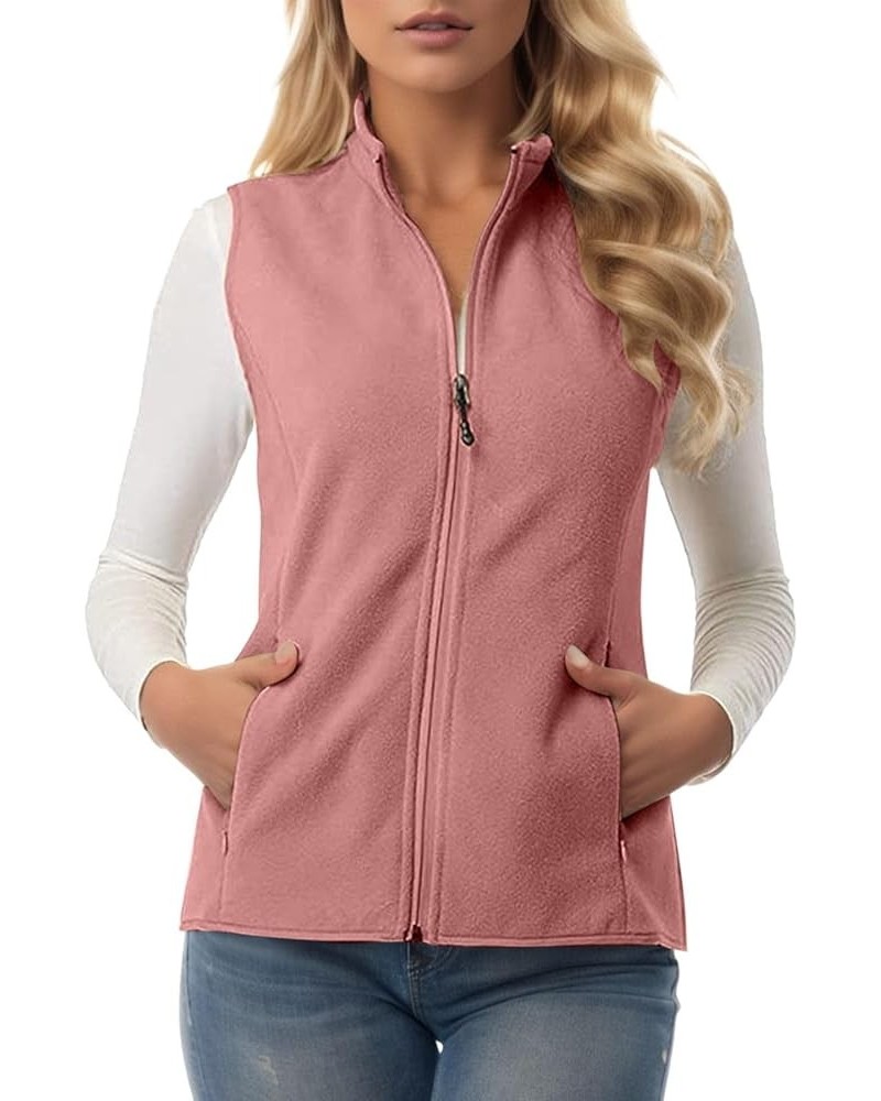 Women Fashion Winter Vest Full Zipper Stand Up Collar Thickened and Velvet Outdoor Sleeveless Jacket Sleeveless Pink $7.66 Vests