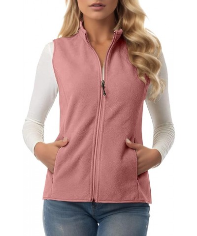 Women Fashion Winter Vest Full Zipper Stand Up Collar Thickened and Velvet Outdoor Sleeveless Jacket Sleeveless Pink $7.66 Vests