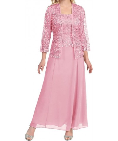 Mother of The Bride Dresses with Jacket Long Formal Prom Dress Chiffon 2 Pieces Mother of The Groom Dresses Pink $39.69 Dresses