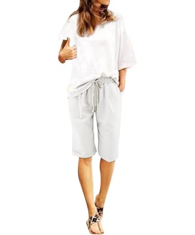 Bermuda Shorts for Women Pull on Women's 10" Bermuda Shorts Knee Length Long Shorts with Pockets for Exercise Shorts White $7...