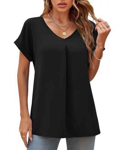 Summer Blouses for Women Elegant Casual V Neck Chiffon Blouses Tops Shirts Black $11.28 Blouses