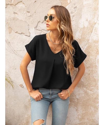 Summer Blouses for Women Elegant Casual V Neck Chiffon Blouses Tops Shirts Black $11.28 Blouses