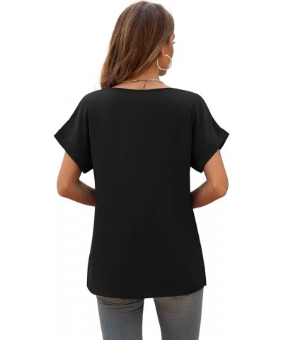 Summer Blouses for Women Elegant Casual V Neck Chiffon Blouses Tops Shirts Black $11.28 Blouses