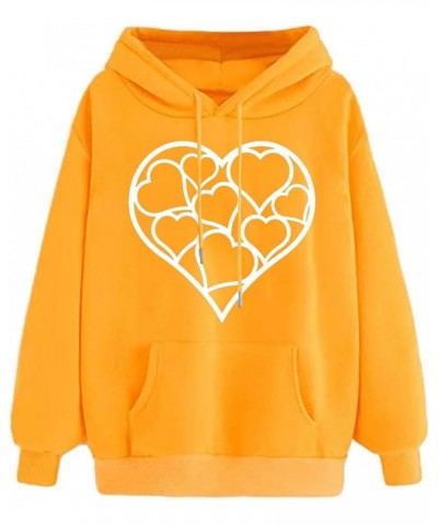 Womens Hooded Sweatshirts Cute Heart Print Teen Girl Hoodies Pullover Tops Fall Outfits 2023 Winter Clothes 04 Yellow $7.83 H...