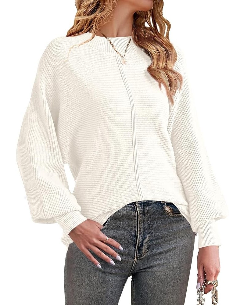 Womens Pullover Sweaters Fall 2023 Trendy Oversized Crewneck Long Batwing Sleeve Tops Cable Rib Knitted Warm Jumpers Beige $1...