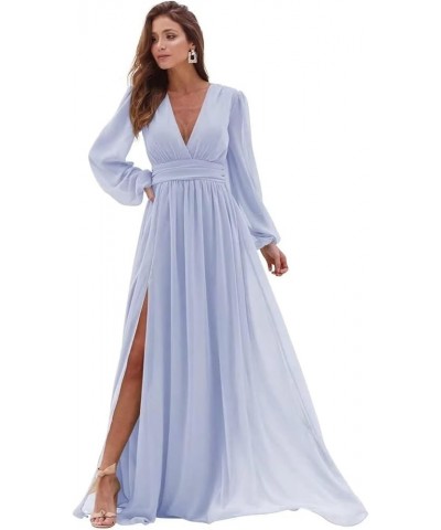 Long Sleeve Bridesmaid Dresses with Slit for Women V Neck A Line Pleated Chiffon Evening Prom Formal Gowns Lavender $33.00 Dr...