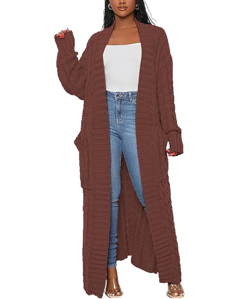 Women's Long Sweater Cardigan Open Front Duster Jacket Casual Cable Knitted Maxi Dress Coat Braided Outwear Pockets Long Coff...