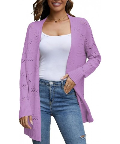 Women's Long Sleeve Cardigan Knit Crochet Shawl Long Sleeve Lightweight Cardigan Sweater Light Purple $20.39 Sweaters