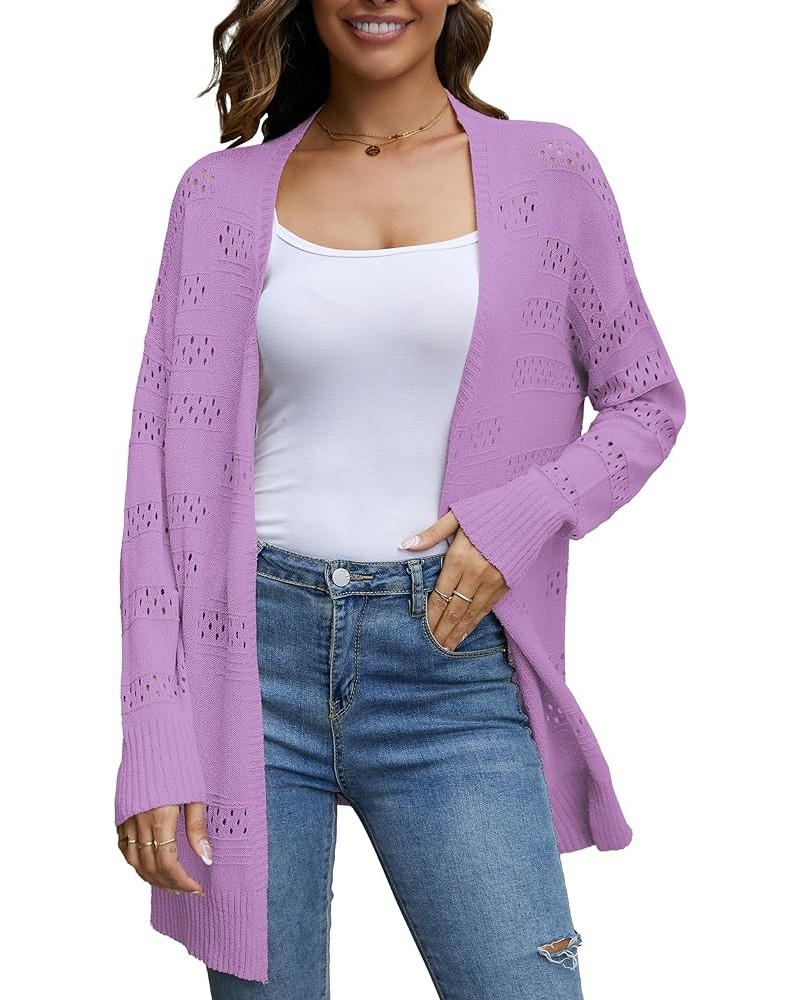 Women's Long Sleeve Cardigan Knit Crochet Shawl Long Sleeve Lightweight Cardigan Sweater Light Purple $20.39 Sweaters