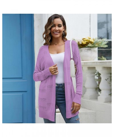 Women's Long Sleeve Cardigan Knit Crochet Shawl Long Sleeve Lightweight Cardigan Sweater Light Purple $20.39 Sweaters