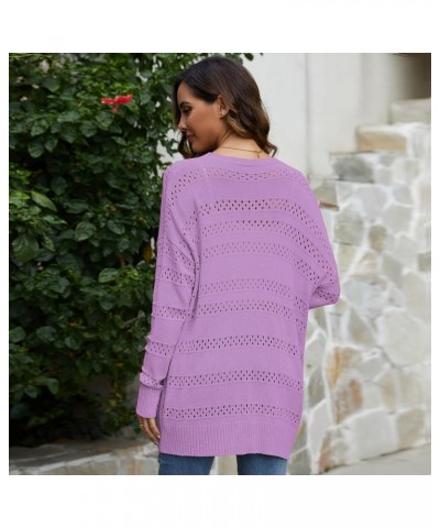 Women's Long Sleeve Cardigan Knit Crochet Shawl Long Sleeve Lightweight Cardigan Sweater Light Purple $20.39 Sweaters