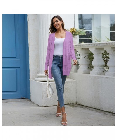 Women's Long Sleeve Cardigan Knit Crochet Shawl Long Sleeve Lightweight Cardigan Sweater Light Purple $20.39 Sweaters