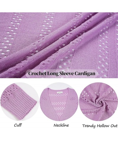 Women's Long Sleeve Cardigan Knit Crochet Shawl Long Sleeve Lightweight Cardigan Sweater Light Purple $20.39 Sweaters