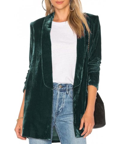 Women/'s Velvet Blazer Suit Y2K Soft Long Sleeve Lapel Open Front Cardigan E-Girl Elgant Solid Jacket Dark Green $14.09 Blazers