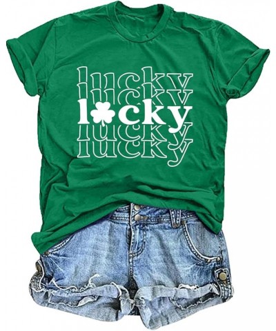 Womens St Patrick's Day Shirts Lucky Shamrock Graphic Tee Shirt Lucky St Patricks Day T Shirt Green Irish Tops Lucky-green4 $...