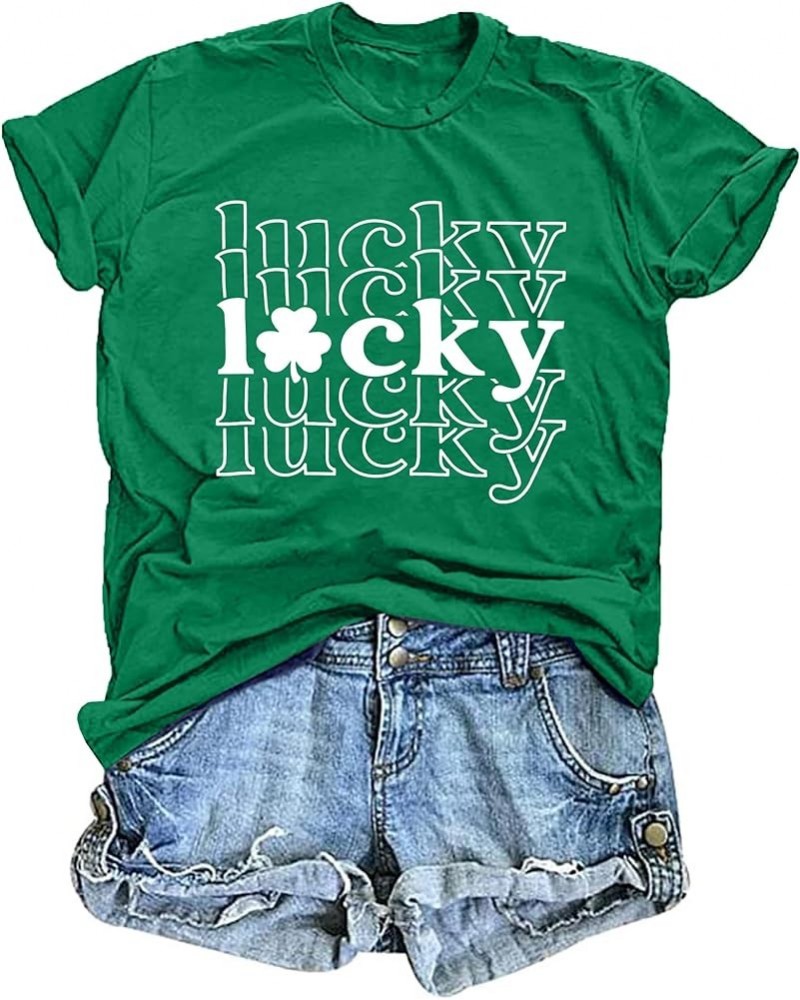 Womens St Patrick's Day Shirts Lucky Shamrock Graphic Tee Shirt Lucky St Patricks Day T Shirt Green Irish Tops Lucky-green4 $...