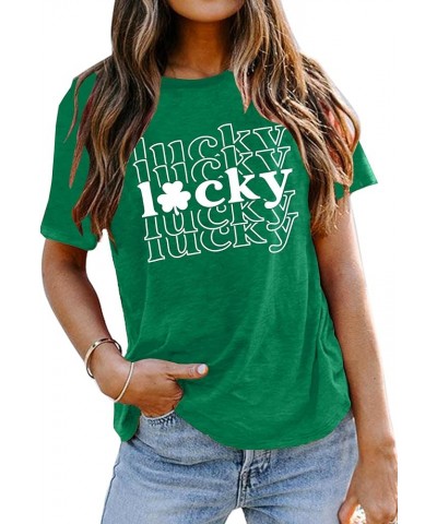 Womens St Patrick's Day Shirts Lucky Shamrock Graphic Tee Shirt Lucky St Patricks Day T Shirt Green Irish Tops Lucky-green4 $...