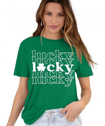 Womens St Patrick's Day Shirts Lucky Shamrock Graphic Tee Shirt Lucky St Patricks Day T Shirt Green Irish Tops Lucky-green4 $...