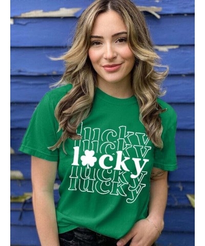 Womens St Patrick's Day Shirts Lucky Shamrock Graphic Tee Shirt Lucky St Patricks Day T Shirt Green Irish Tops Lucky-green4 $...