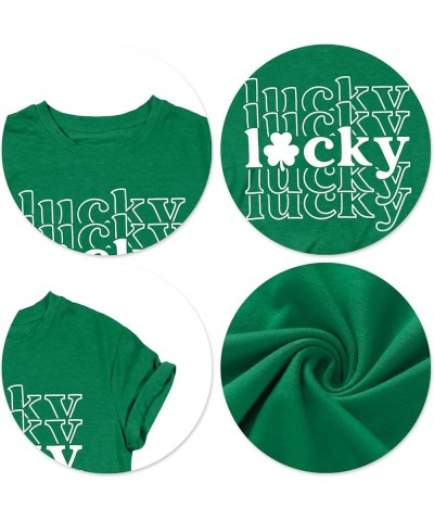 Womens St Patrick's Day Shirts Lucky Shamrock Graphic Tee Shirt Lucky St Patricks Day T Shirt Green Irish Tops Lucky-green4 $...