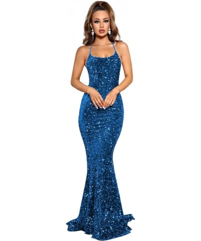 Women's Sequin Mermaid Prom Dress Long Spaghetti Strap Corset Formal Gown Peacock $42.50 Dresses