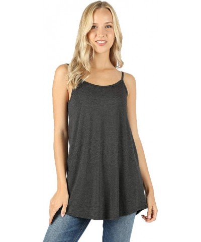 Women Front and Back Reversible Round hollowout v Neck Lightweight Loose Flare Swing fit Camisole Tank top Charcoal $9.68 Tanks