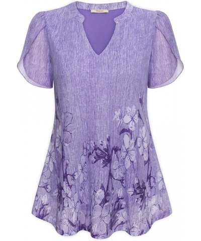 Womens Summer Ruffle Short Sleeve Tunic Tops Floral Dressy Blouses Violet $11.25 Tops