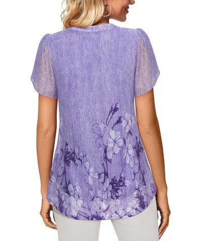 Womens Summer Ruffle Short Sleeve Tunic Tops Floral Dressy Blouses Violet $11.25 Tops