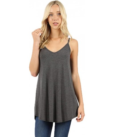 Women Front and Back Reversible Round hollowout v Neck Lightweight Loose Flare Swing fit Camisole Tank top Charcoal $9.68 Tanks