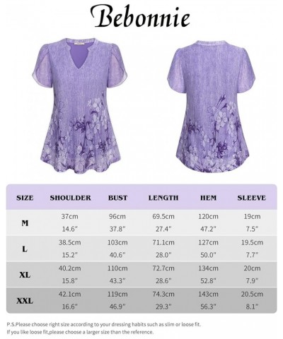 Womens Summer Ruffle Short Sleeve Tunic Tops Floral Dressy Blouses Violet $11.25 Tops