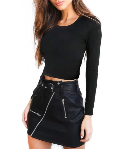 Women's Long Sleeve Crew Neck Crop Top Basic Casual Slim Cotton Top T-Shirt Black/O-neck $13.82 T-Shirts