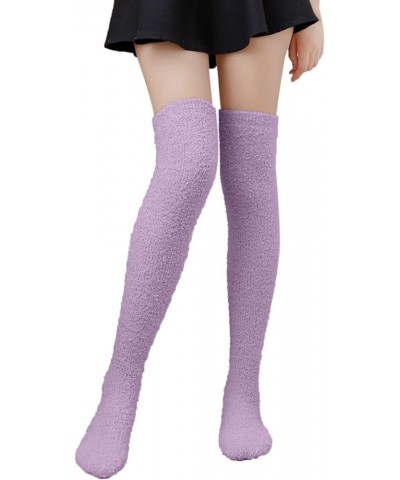 Womens Fluffy Coral Fleece Socks Stripe Over the Knee Stockings Casual Winter Soft Warm Comfort Long Socks Purple $7.33 Activ...