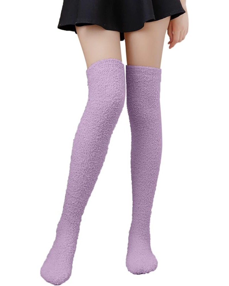 Womens Fluffy Coral Fleece Socks Stripe Over the Knee Stockings Casual Winter Soft Warm Comfort Long Socks Purple $7.33 Activ...